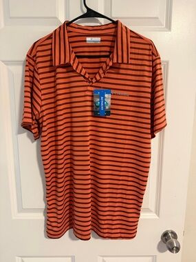 Columbia Orange and Deep red Striped Polo